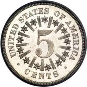 1866 5 cent rays