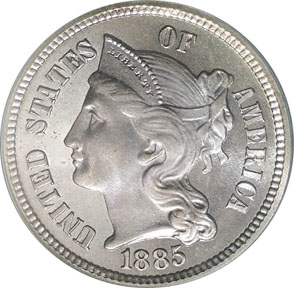 1885 nickel three cent